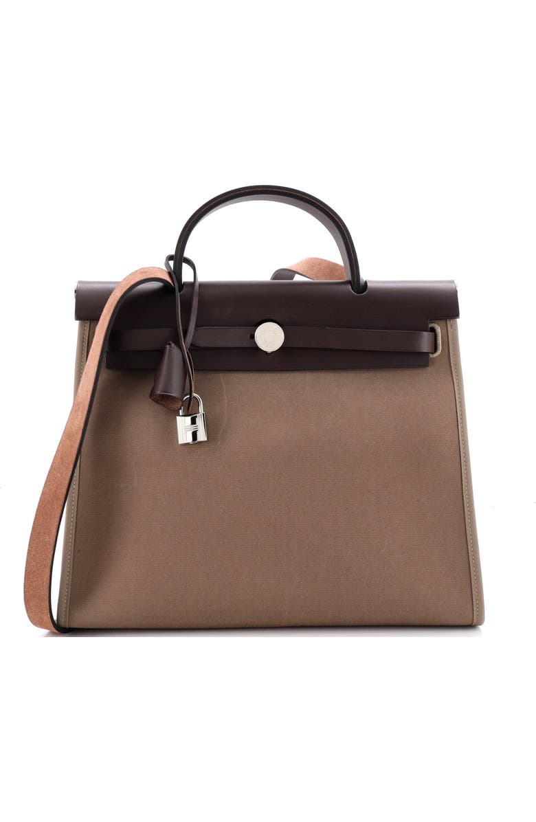 Pre-Owned Hermes Herbag Zip Leather and Toile 31, Main, color, Etoupe