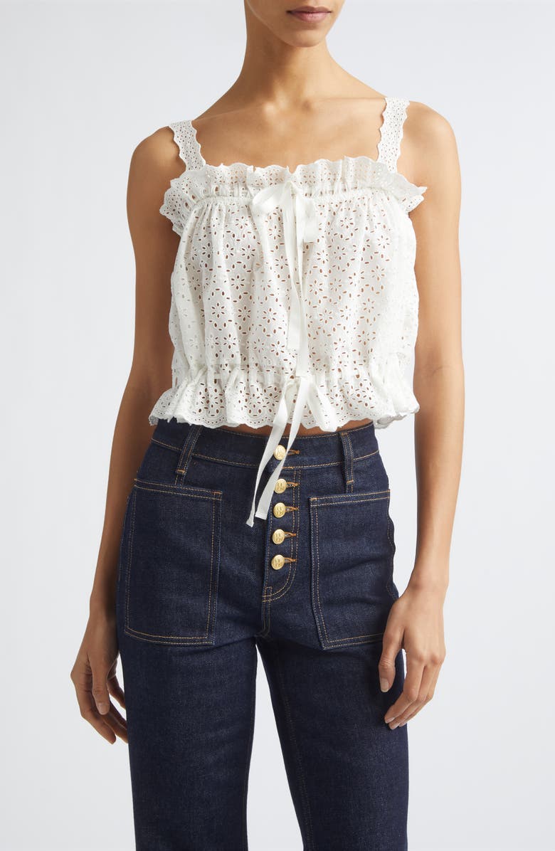Ulla Johnson Isola Cotton Eyelet Top, Main, color, Pristine