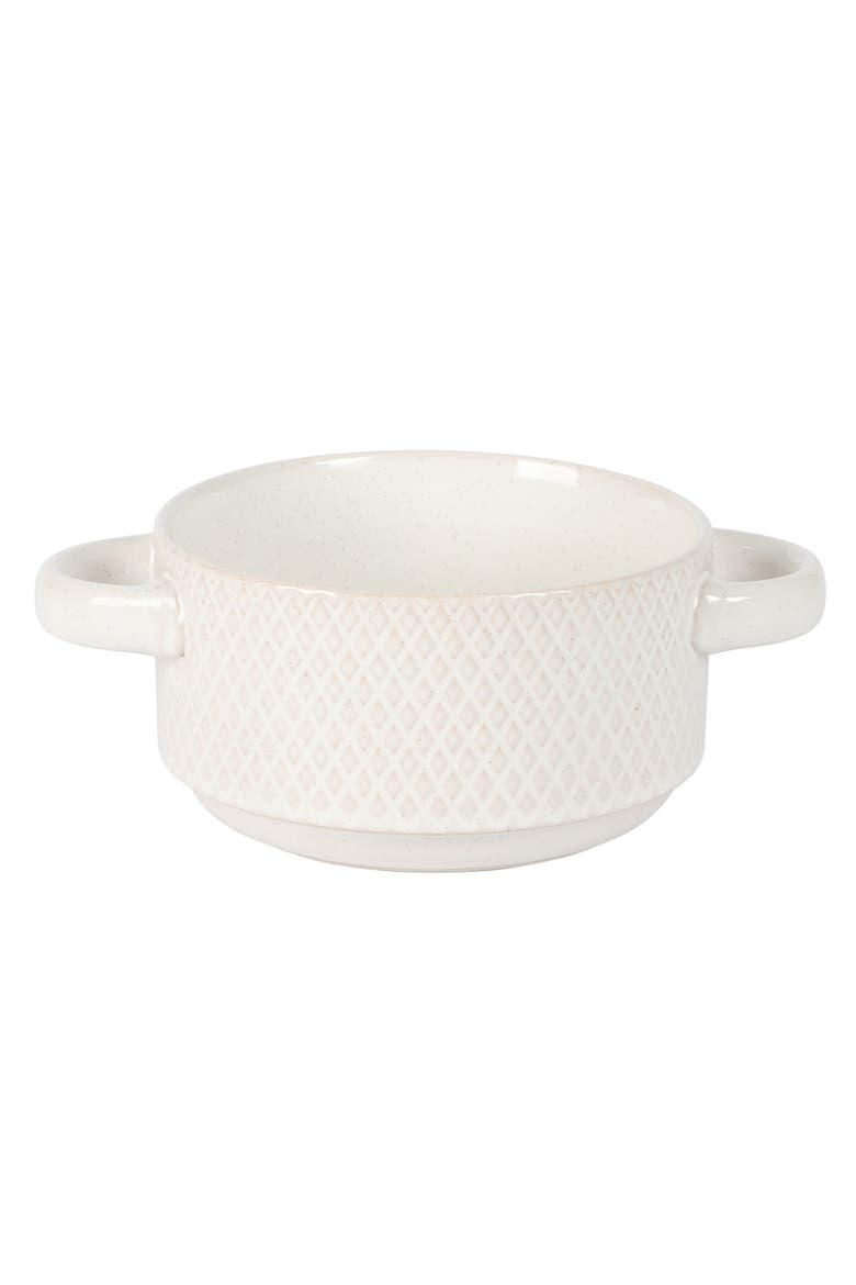 Earlhart 2 Piece 6 Inch Ribbed Stoneware Soup Bowl Set with Handles, Alternate, color, White