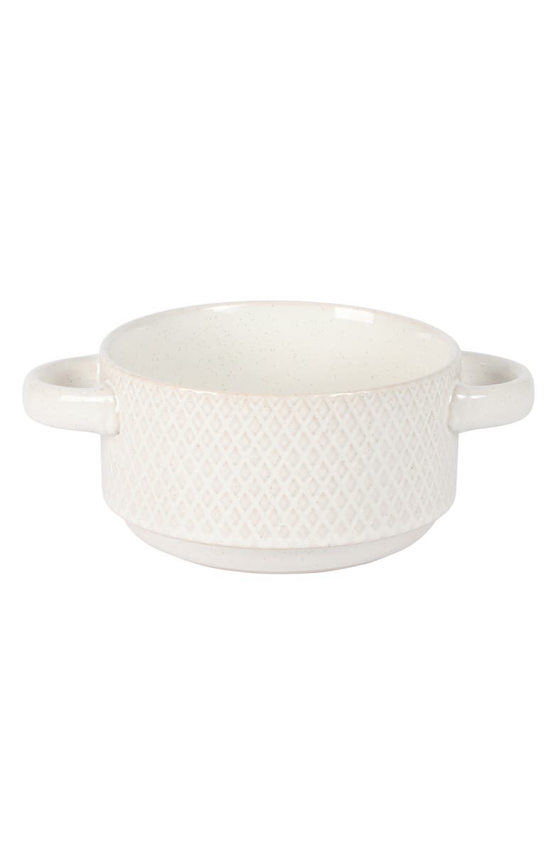Gibson Elite Earlhart 2 Piece 6 Inch Ribbed Stoneware Soup Bowl Set with Handles, Alternate, color, White