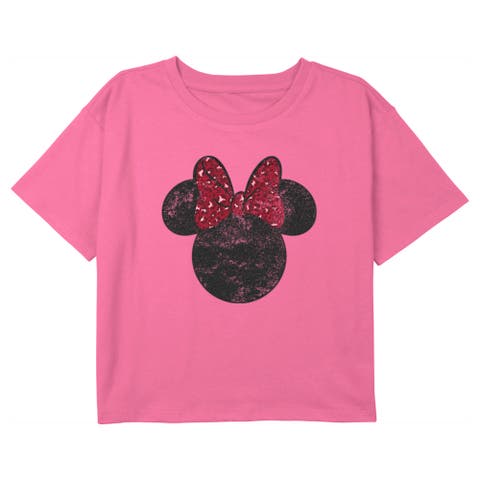Girl's Mickey & Friends Minnie Mouse Distressed Red Leopard Bow  Graphic T-Shirt
