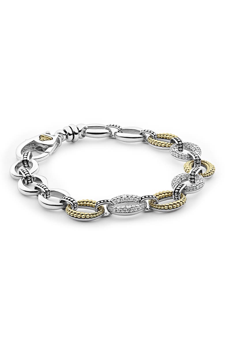 LAGOS Caviar Lux Pavé Diamond Link Bracelet, Alternate, color, Silver