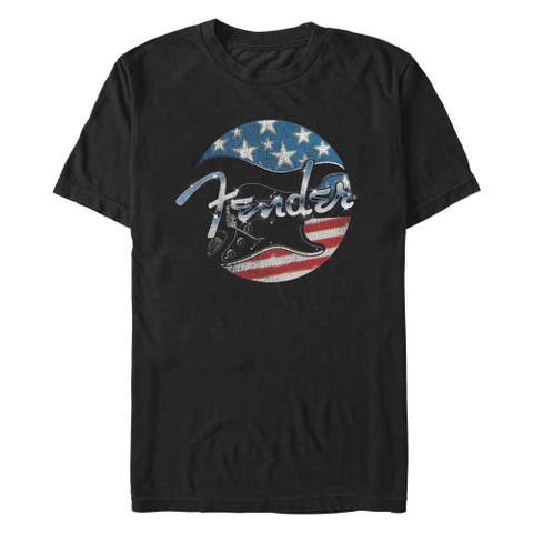 Men's Fender Distressed Black and White Flag  Graphic T-Shirt