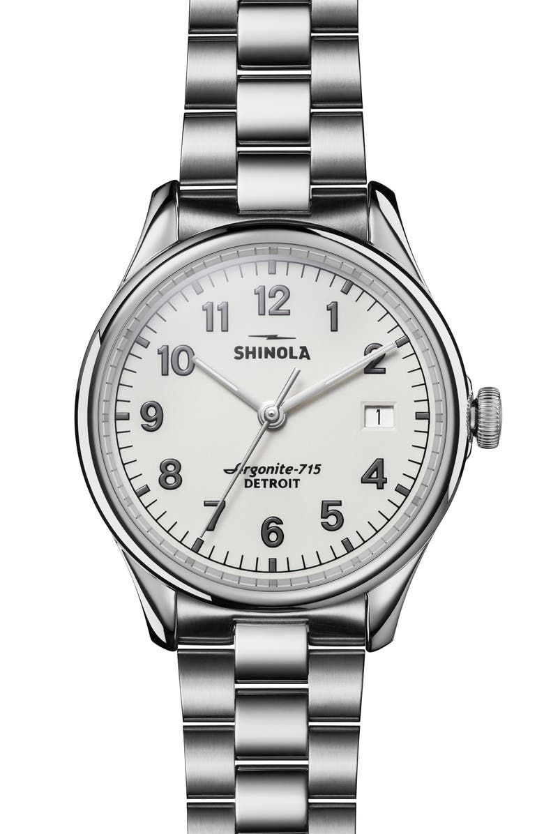 Shinola The Vinton Bracelet Watch, 38mm, Main, color, Silver/ Alabaster/ Silver