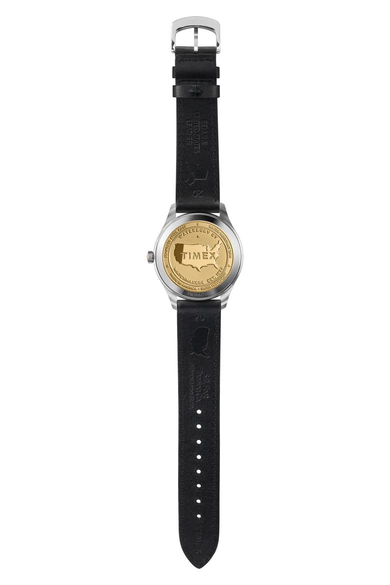 American Documentation Leather Strap Watch, 41mm, Alternate, color, BLACK/ WHITE/ SILVER