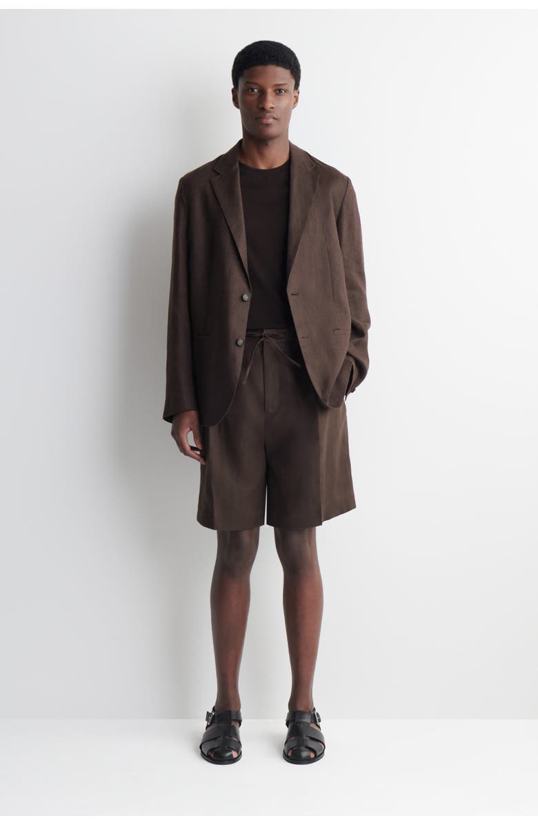 COS Pleated Linen Drawstring Shorts, Main, color, Brown