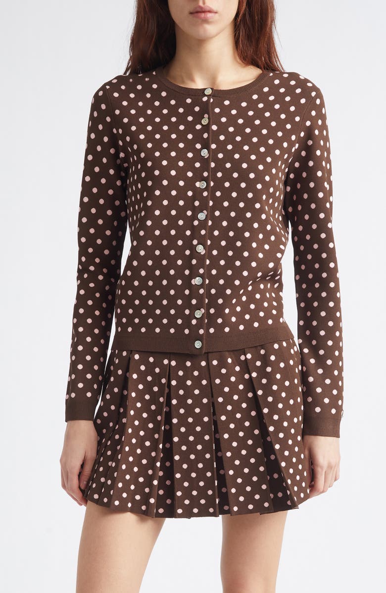 Sandy Liang Fable Polka Dot Cardigan, Main, color, Brown Multi