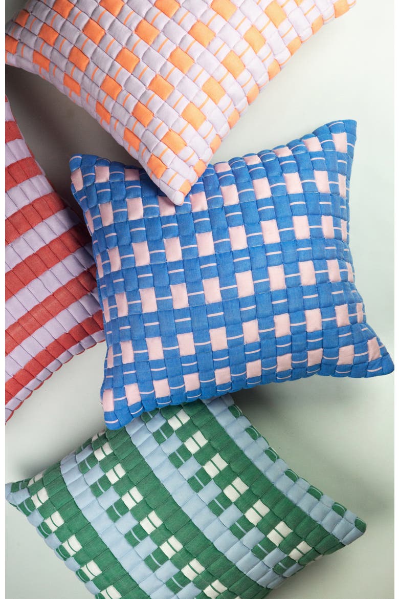 Quilted Sujani Checkered Throw Pillow, Alternate, color, Blue