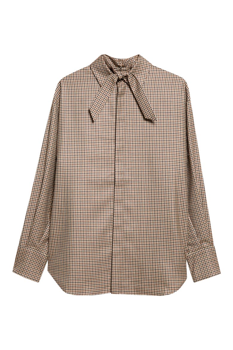 Houndstooth Wool Tie Neck Shirt, Main, color, CAMEL - 0800