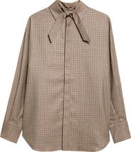 SASUPHI Houndstooth Wool Tie Neck Shirt