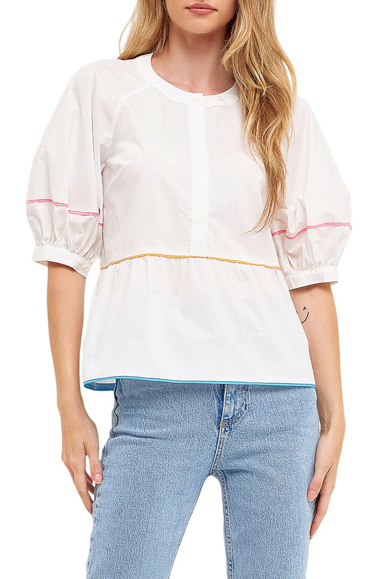 Piping Detail Blouse, Main, color, IVORY