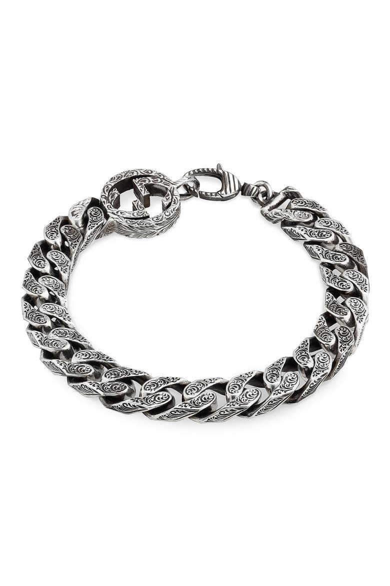 Interlocking-G Curb Chain Bracelet, Main, color, STERLING SILVER