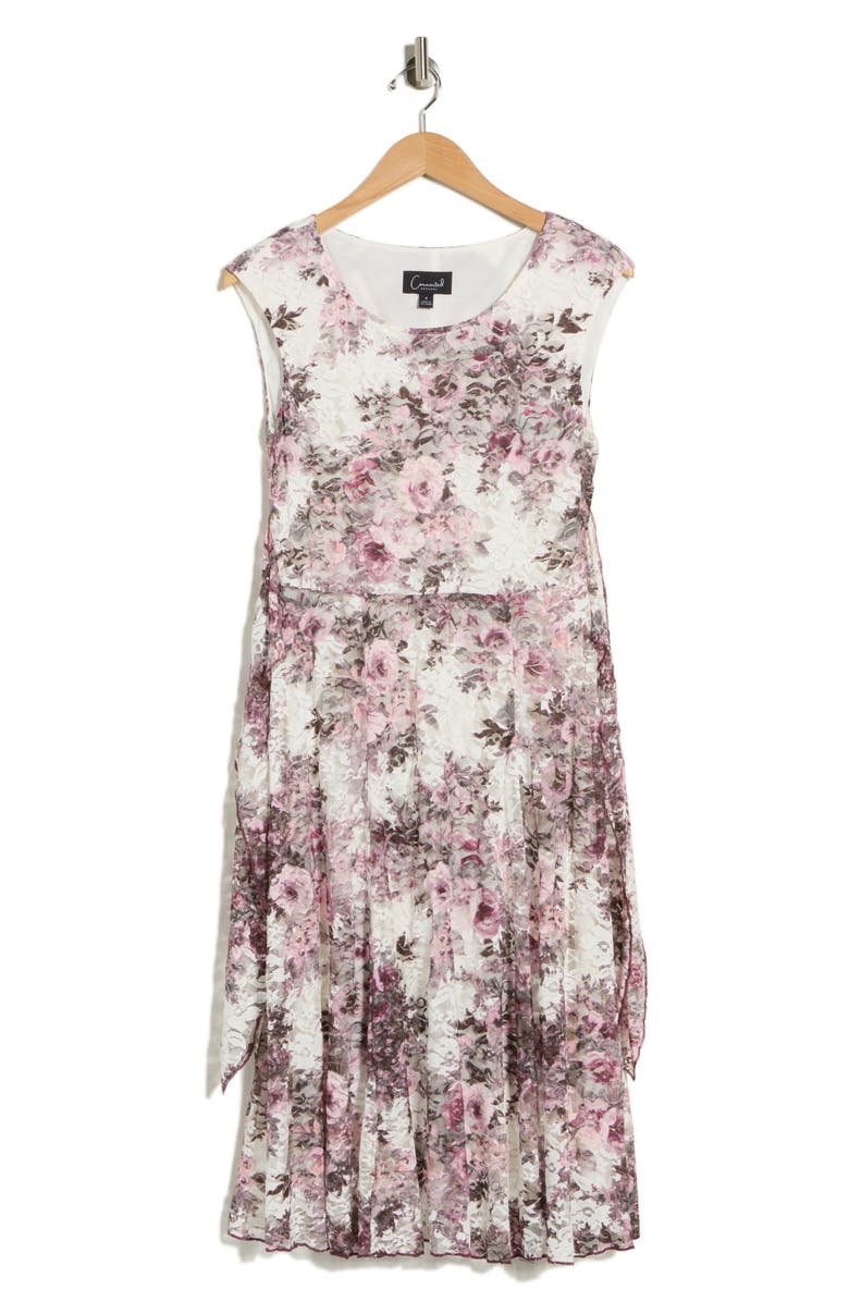 Connected Apparel Floral Tie Waist Lace Dress, Alternate, color, Mauve