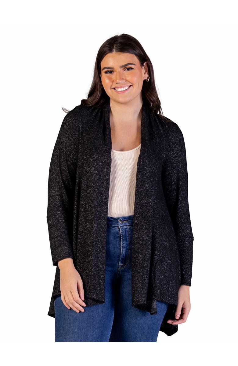 24seven Comfort Apparel Open Front Long Sleeve High Low Cozy Cardigan, Main, color, Black