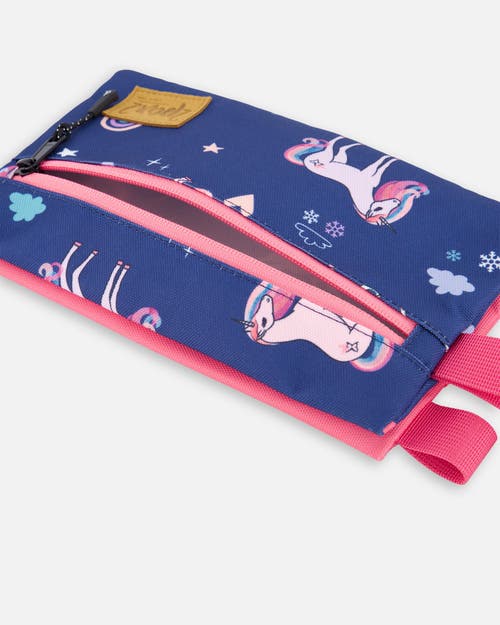 Deux Par Deux Double Pencil Case Unicorn In Blue