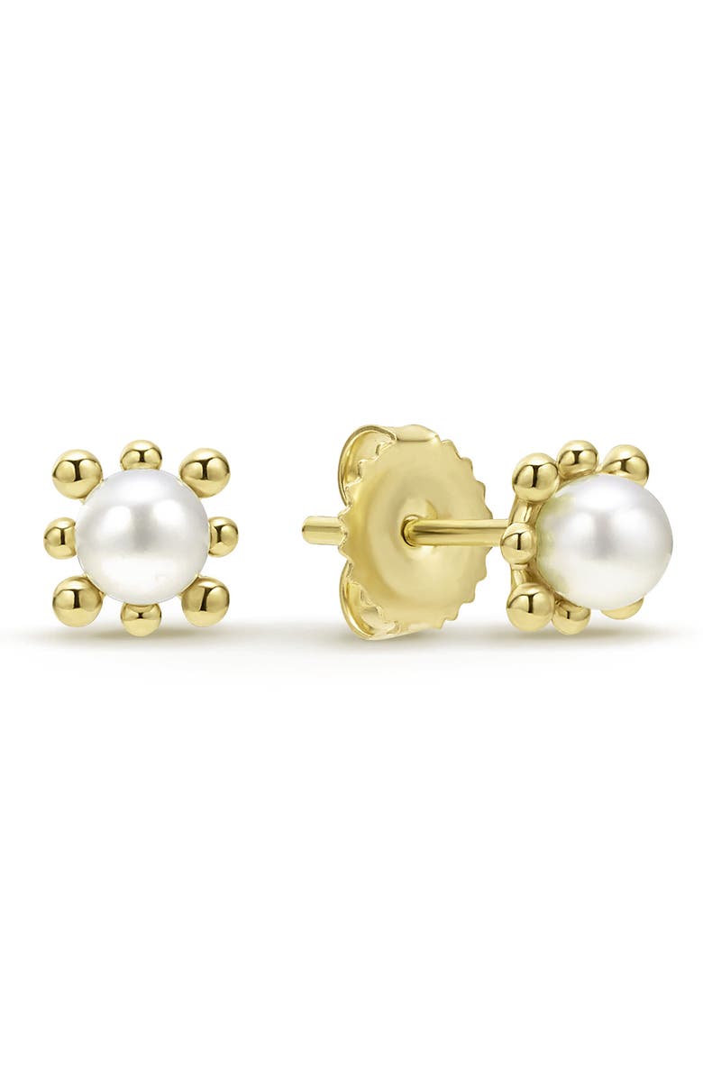 LAGOS 18K Lune Fleur Pearl Floral Stud Earrings, Alternate, color, Gold