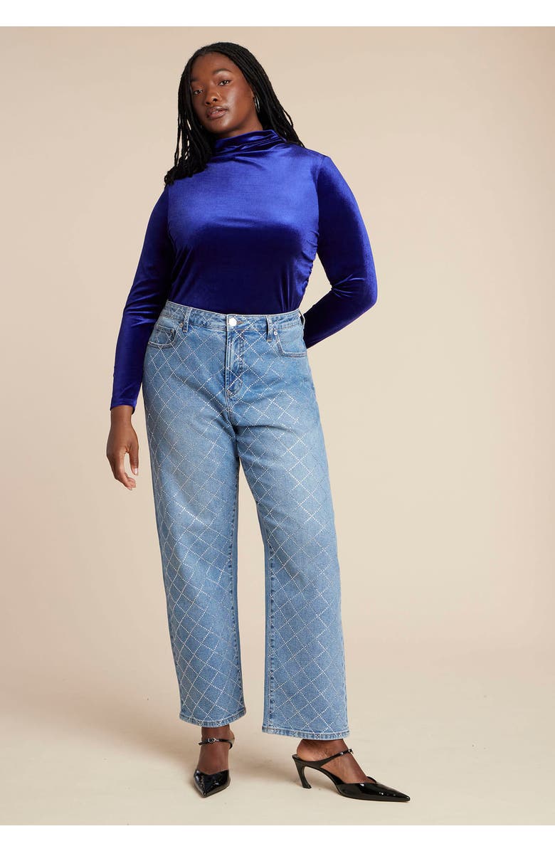 ELOQUII Velvet Mockneck Top, Alternate, color, Mystic Purple