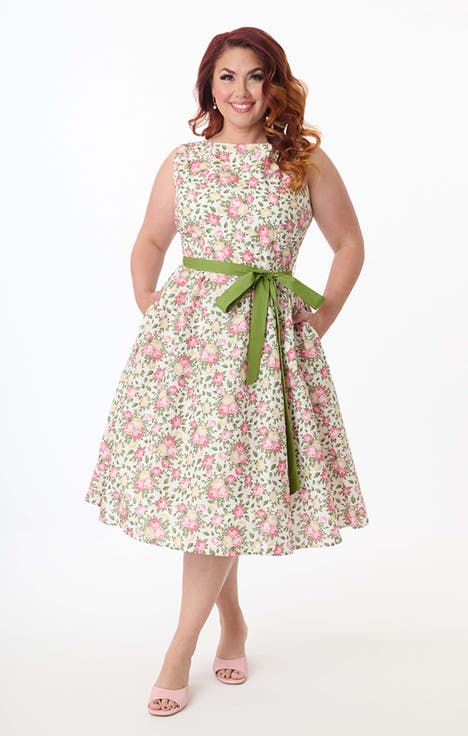 Plus Size Sleeveless Belted Swing Dress