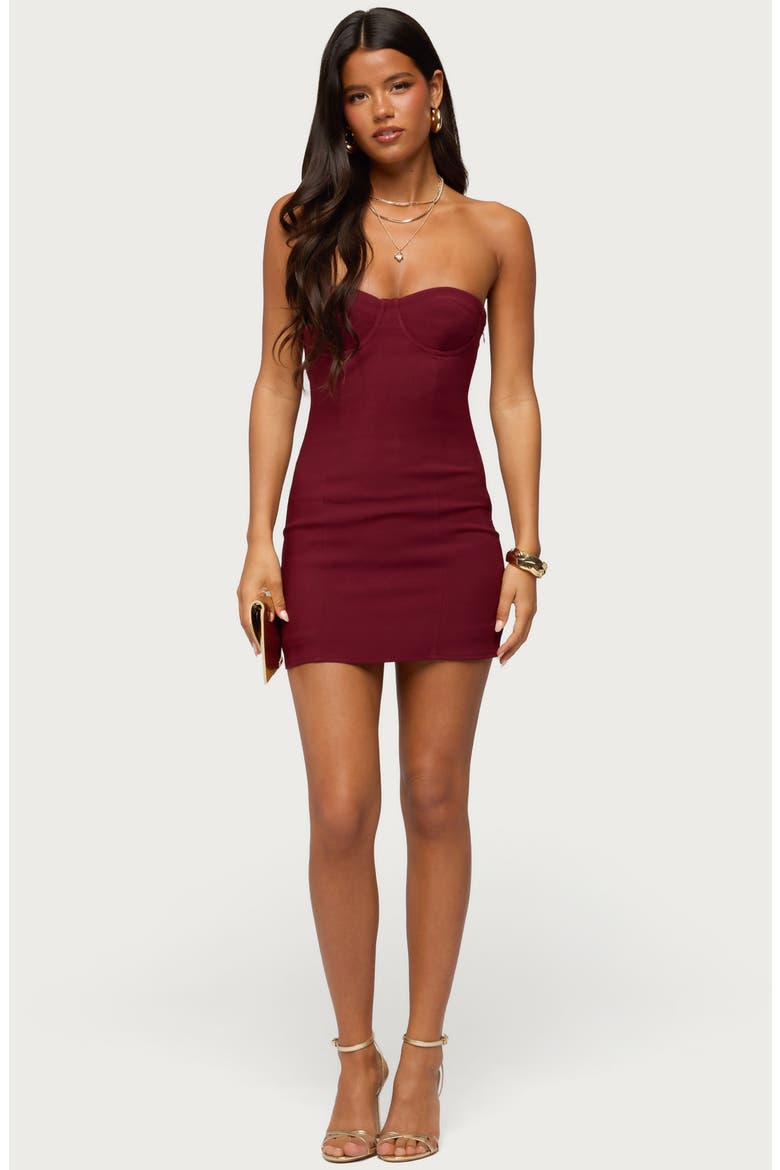 Sirena Strapless Cupped Minidress, Alternate, color, BURGUNDY