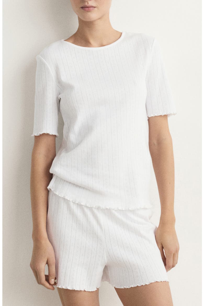Lettuce Edge Pointelle Cotton Sleep T-Shirt, Main, color, WHITE