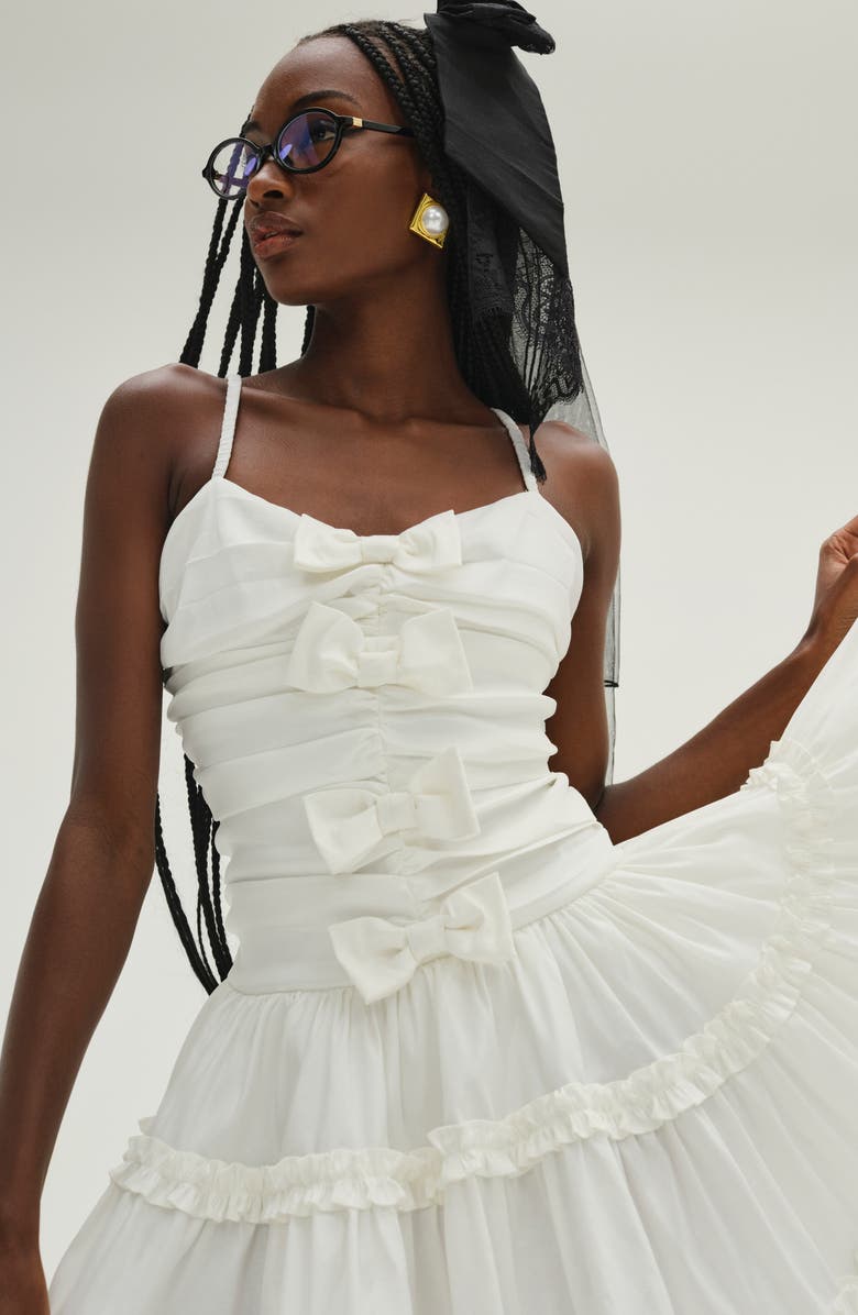 For Love & Lemons Whipped Cream Bow Detail Taffeta Minidress, Alternate, color, White