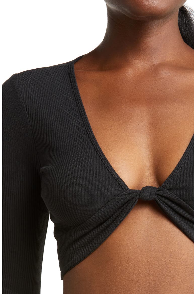 Knot Long Sleeve Rib Top, Alternate, color, BLACK