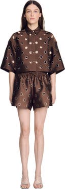 SANDRO Oversized shirt with rhinestones holes