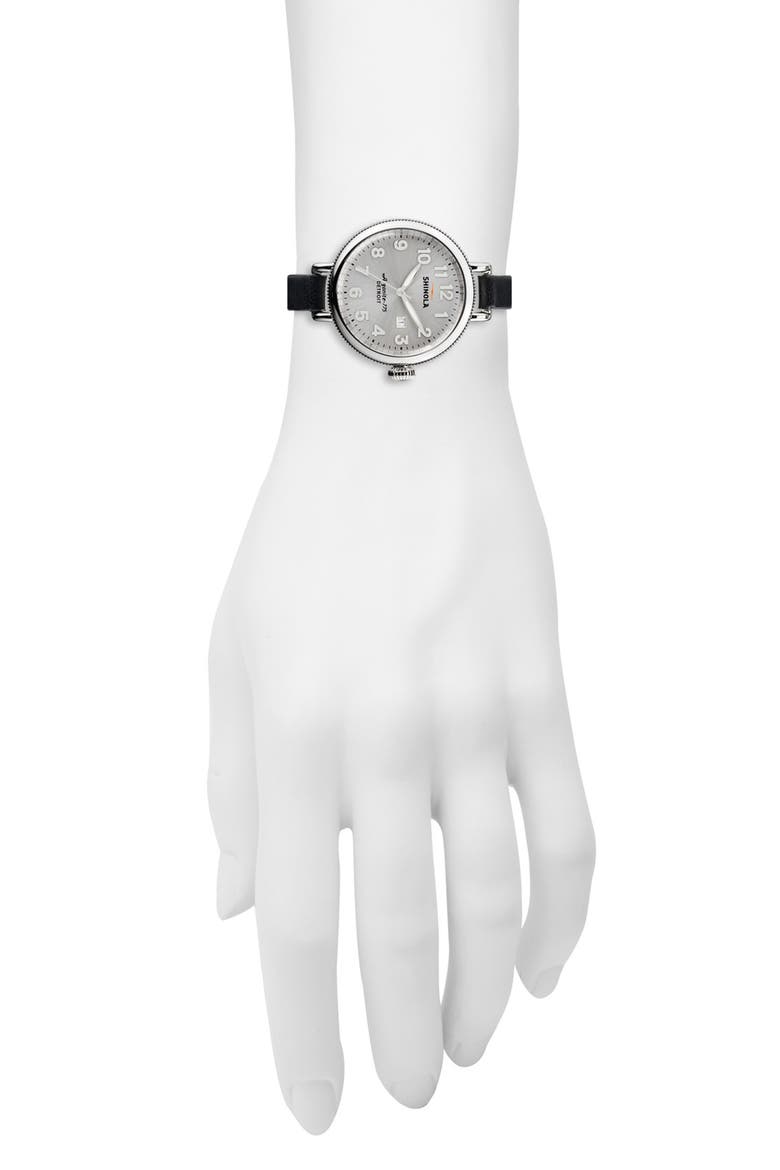 'The Birdy' Double Wrap Leather Strap Watch, 34mm, Alternate, color, SILVER