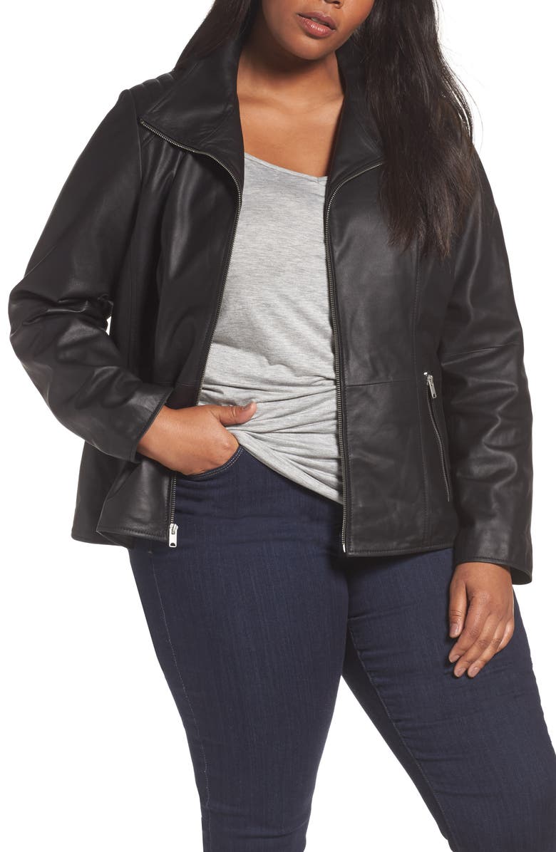 Andrew Marc Fabian Leather Moto Jacket, Main, color, Black