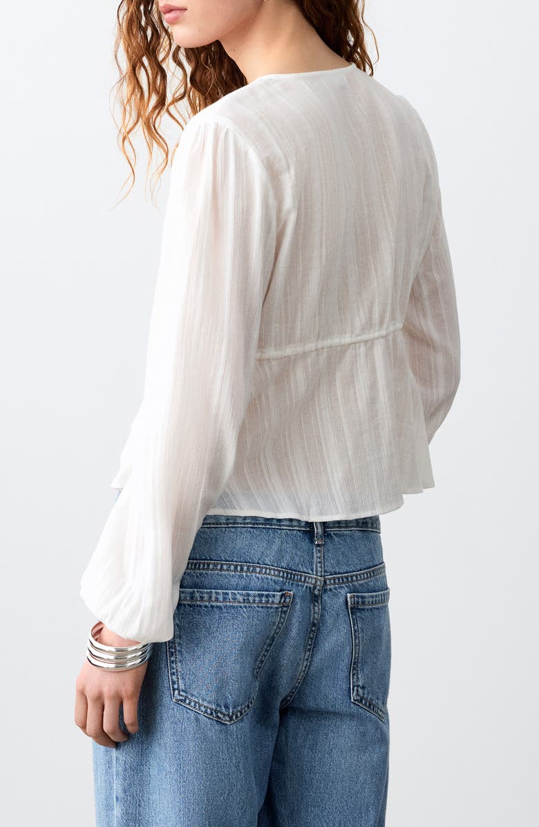 MANGO TEEN Long Sleeve Ruffle Bow Top, Alternate, color, Off White