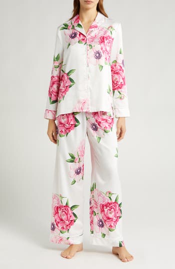 Felina Adrienne Print Satin Pajamas In Bloom