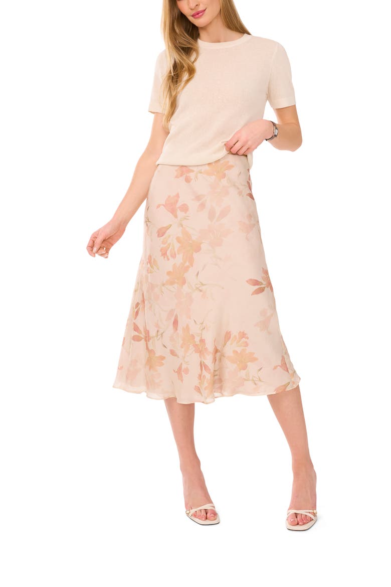 Floral A-Line Midi Skirt, Alternate, color, SILVER PINK