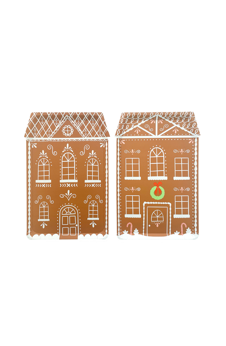 Daydream Society Tall Gingerbread House Christmas Plates, Main, color, Light Brown