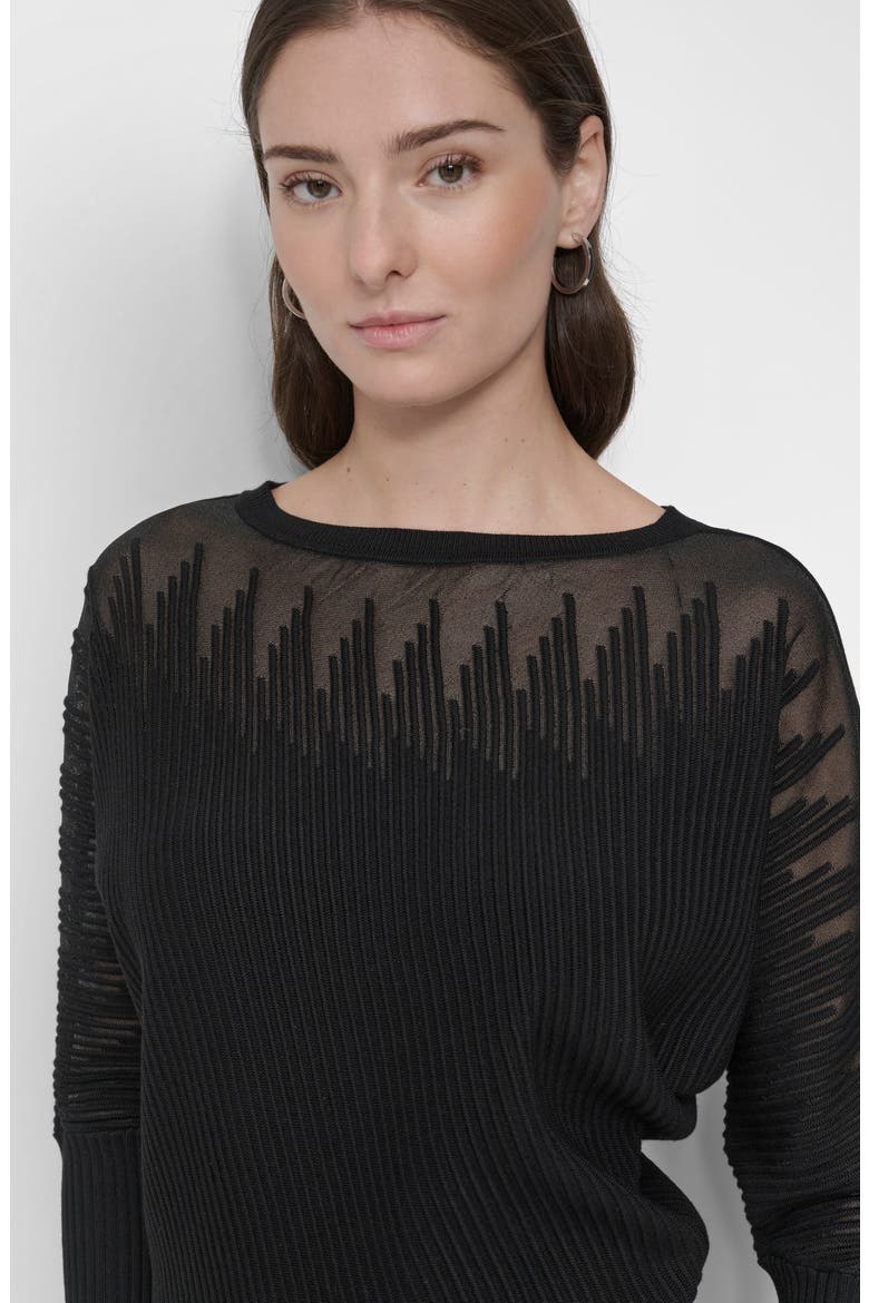Illusion Rib Boatneck Sweater, Alternate, color, BLACK