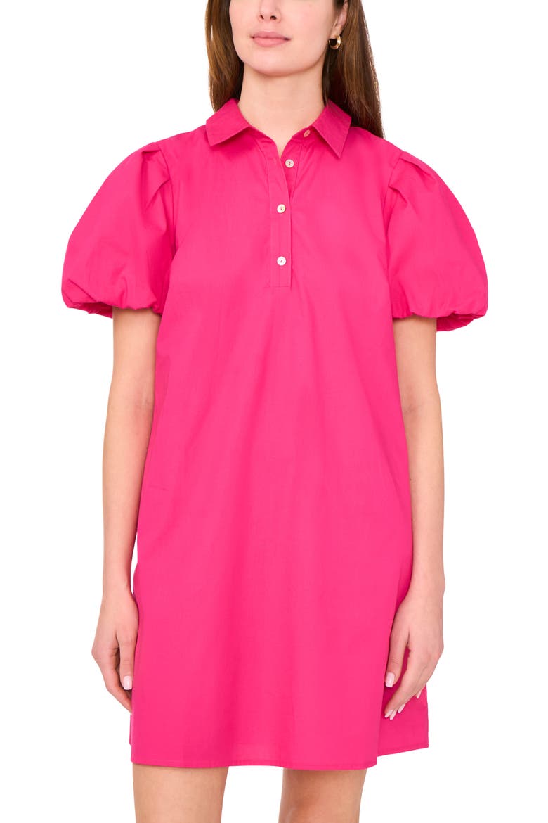 Puff Sleeve A-Line Shirtdress, Alternate, color, FIERCELY FUSCHIA