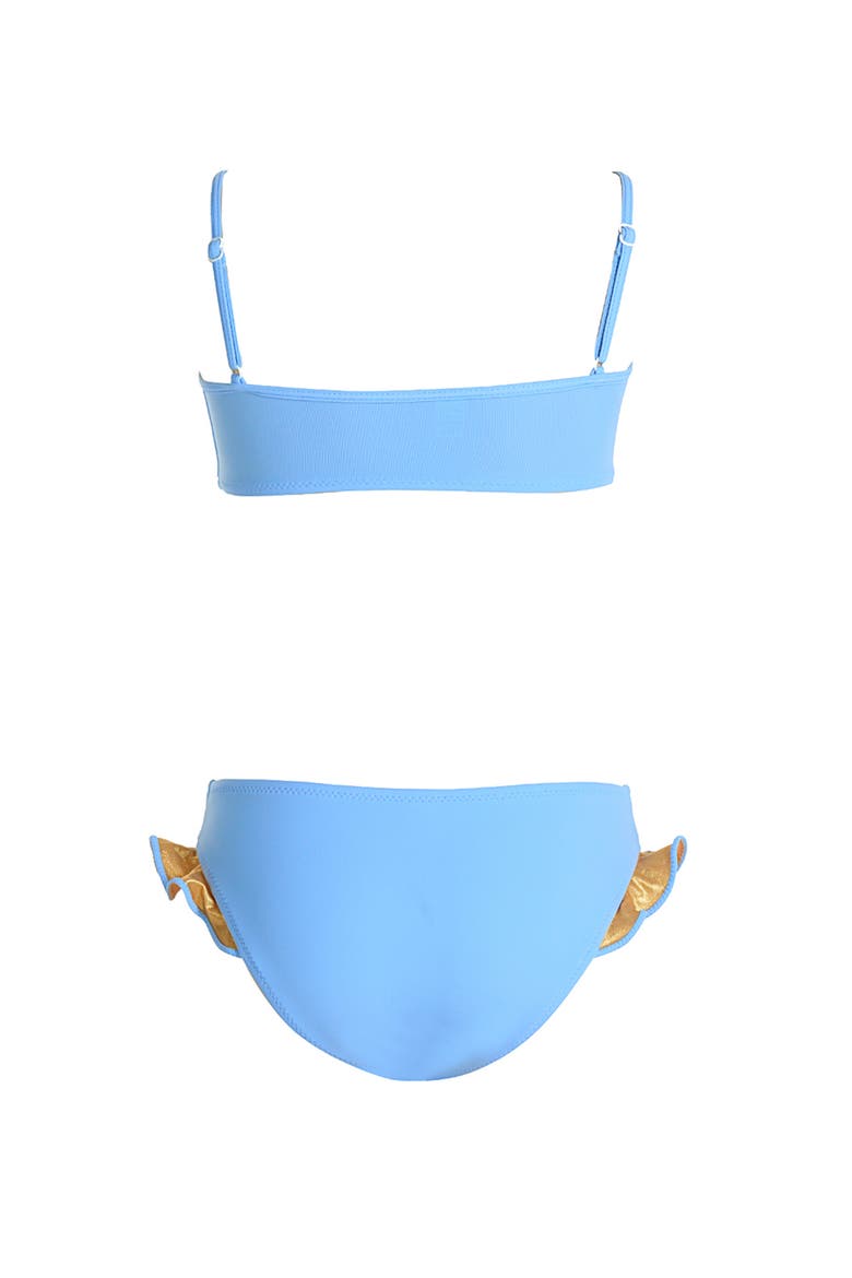 Ruffled with Shimmering Bronz Foil Accents Two-Piece Bikini, Alternate, color, Blue
