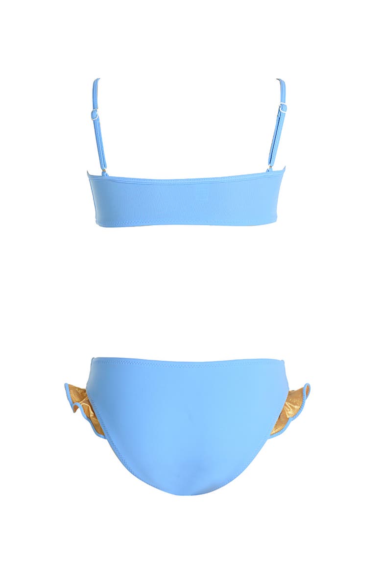 NESSI BYRD Ruffled with Shimmering Bronz Foil Accents Two-Piece Bikini, Alternate, color, Blue