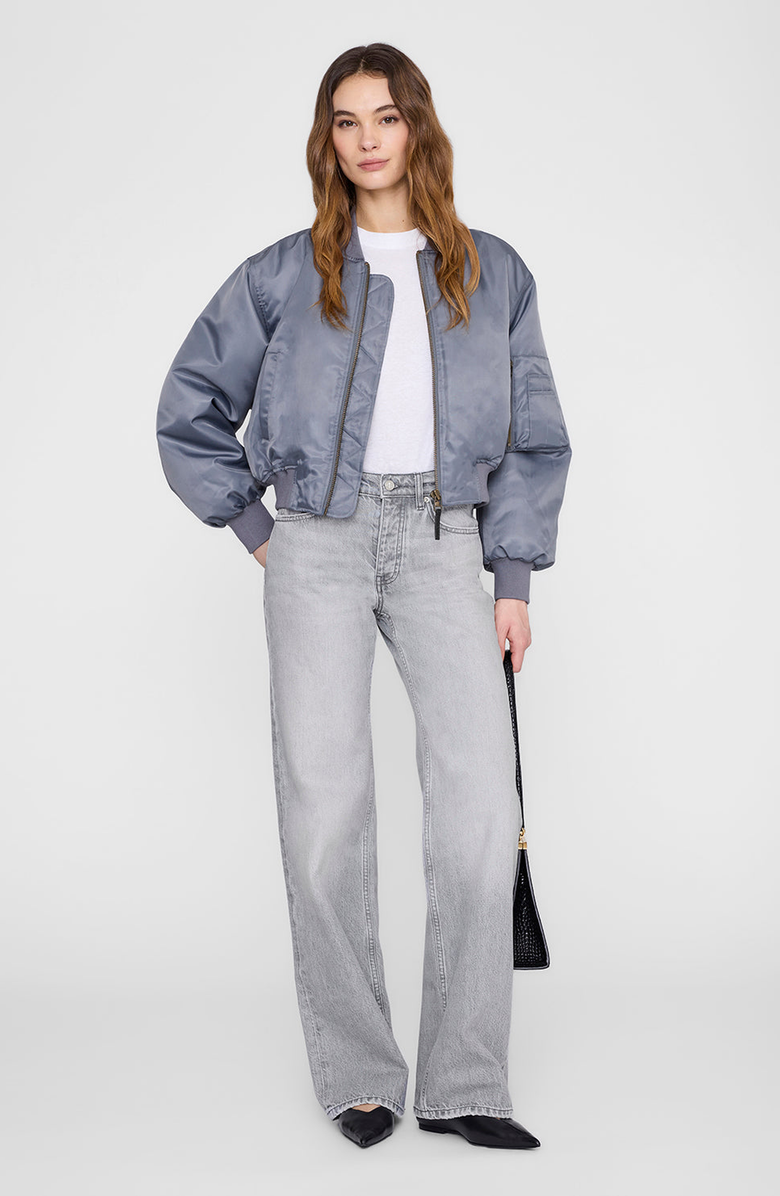 ANINE BING Cropped Leon Bomber Jacket, Main, color, Dark Grey