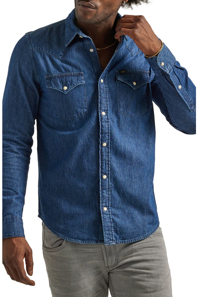 Regular Fit Denim Western Shirt, Main, color, MID STONE