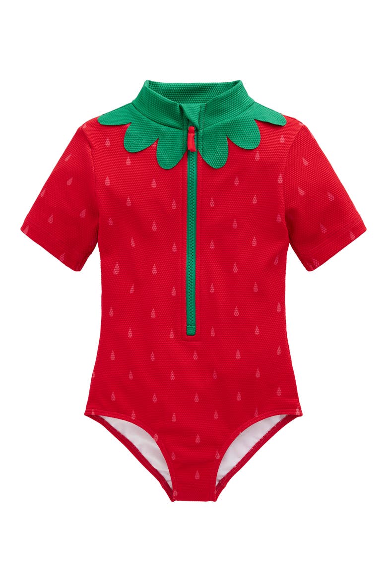 Kids' Short Sleeve One-Piece Rashguard Swimsuit, Main, color, POPPY RED STRAWBERRY