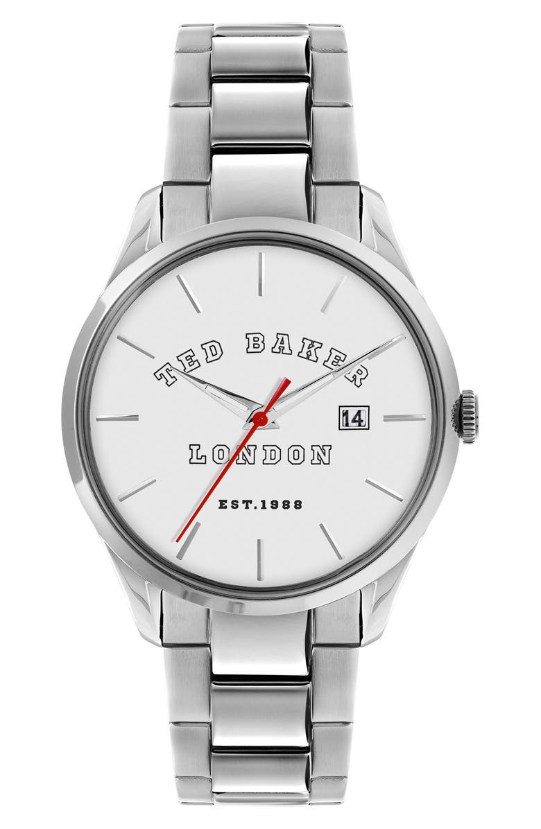 Ted Baker Leytonn Bracelet Watch, 40mm, Main, color, Silver/ White/ Silver