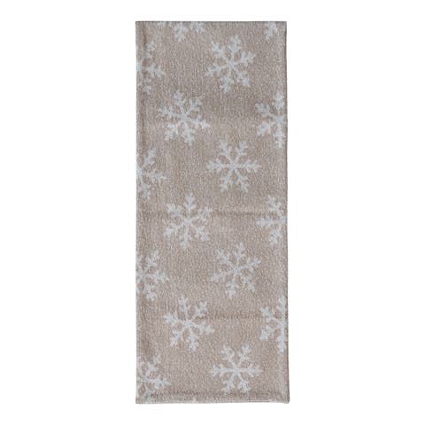 Woven Fabric Jacquard Table Runner with Snowflake Pattern, Beige and Natural