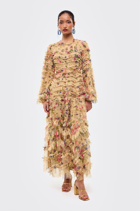 Modest Floral Ruffle Dress