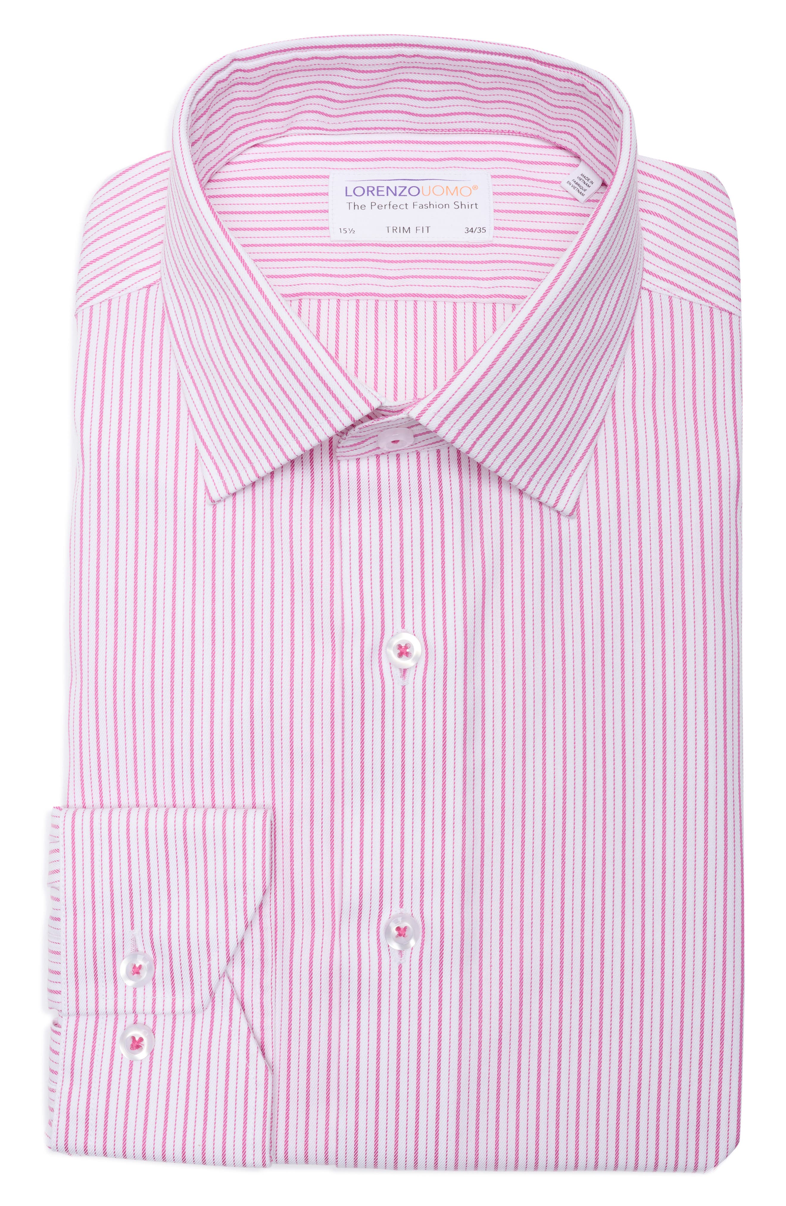Lorenzo Uomo Trim Fit Textured Vertical Stripe Cotton Dress Shirt