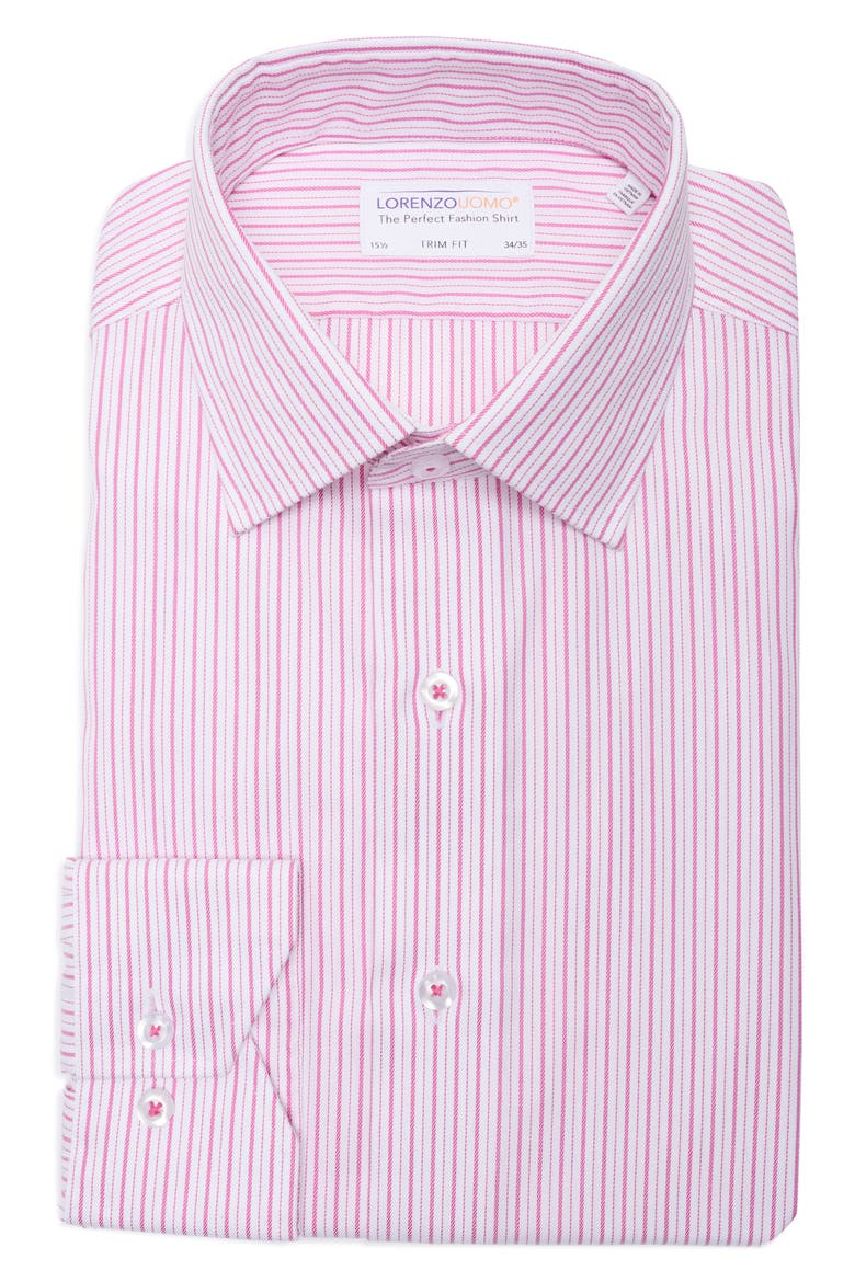 Trim Fit Textured Vertical Stripe Cotton Dress Shirt, Alternate, color, WHITE/ RED