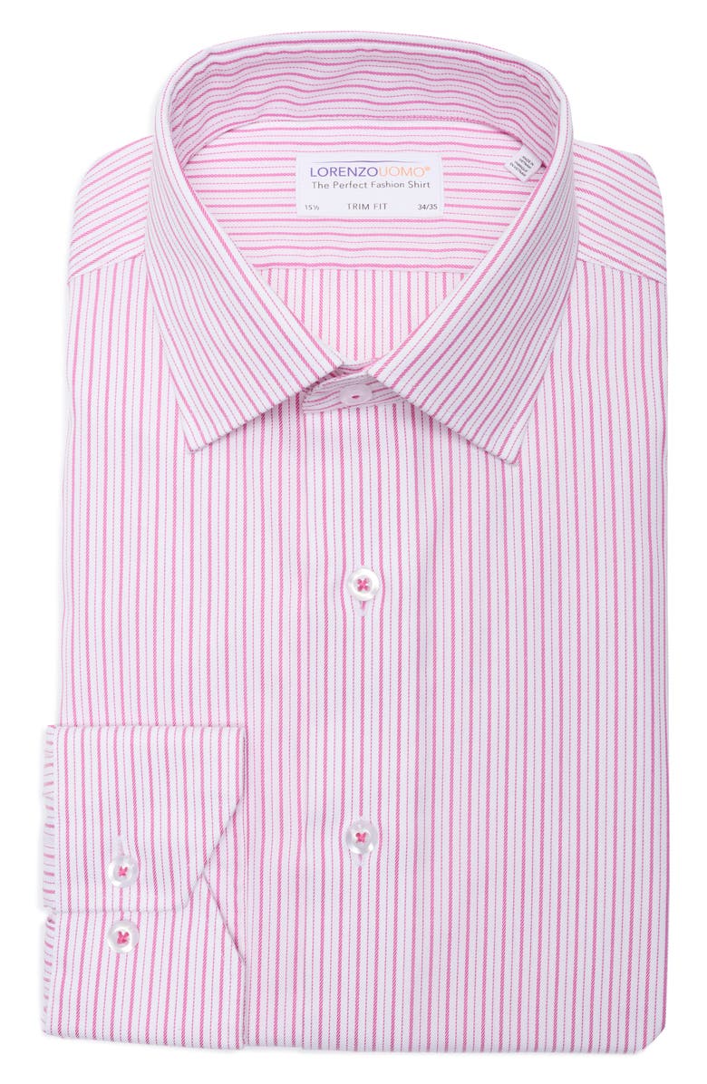 Lorenzo Uomo Trim Fit Textured Vertical Stripe Cotton Dress Shirt, Main, color, White/ Red