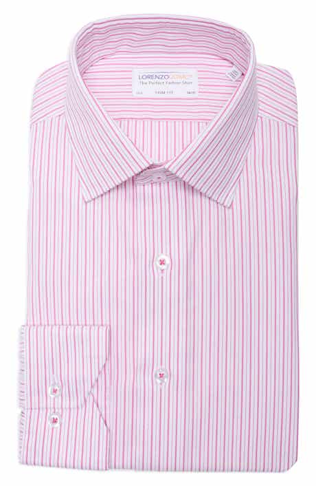 Lorenzo Uomo Trim Fit Textured Vertical Stripe Cotton Dress Shirt
