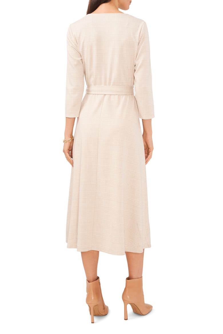 Houndstooth Plaid Jacquard Midi Dress, Alternate, color, TAUPE/WHITE