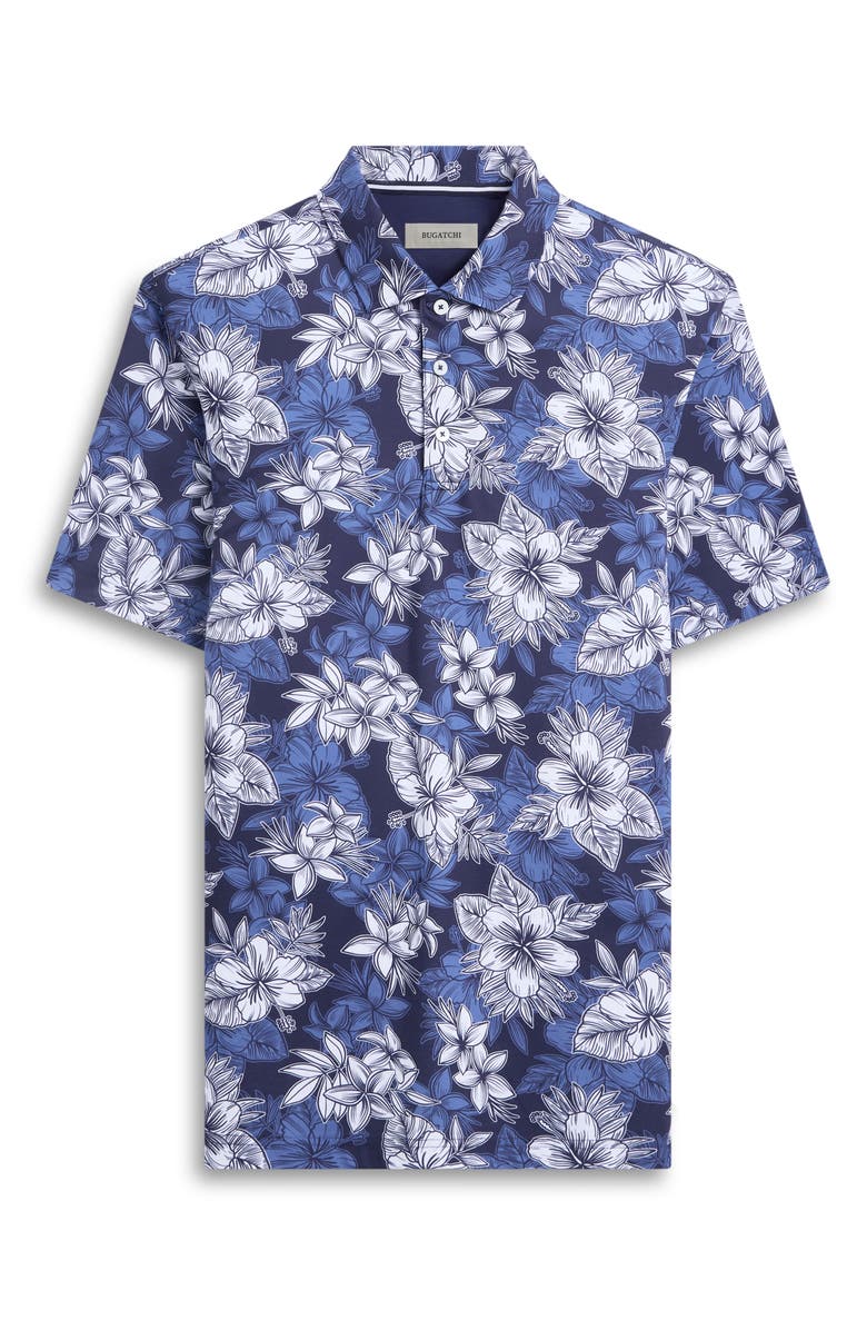 Bugatchi Hendrix Digital Floral Print Pima Cotton Polo, Alternate, color, Night Blue
