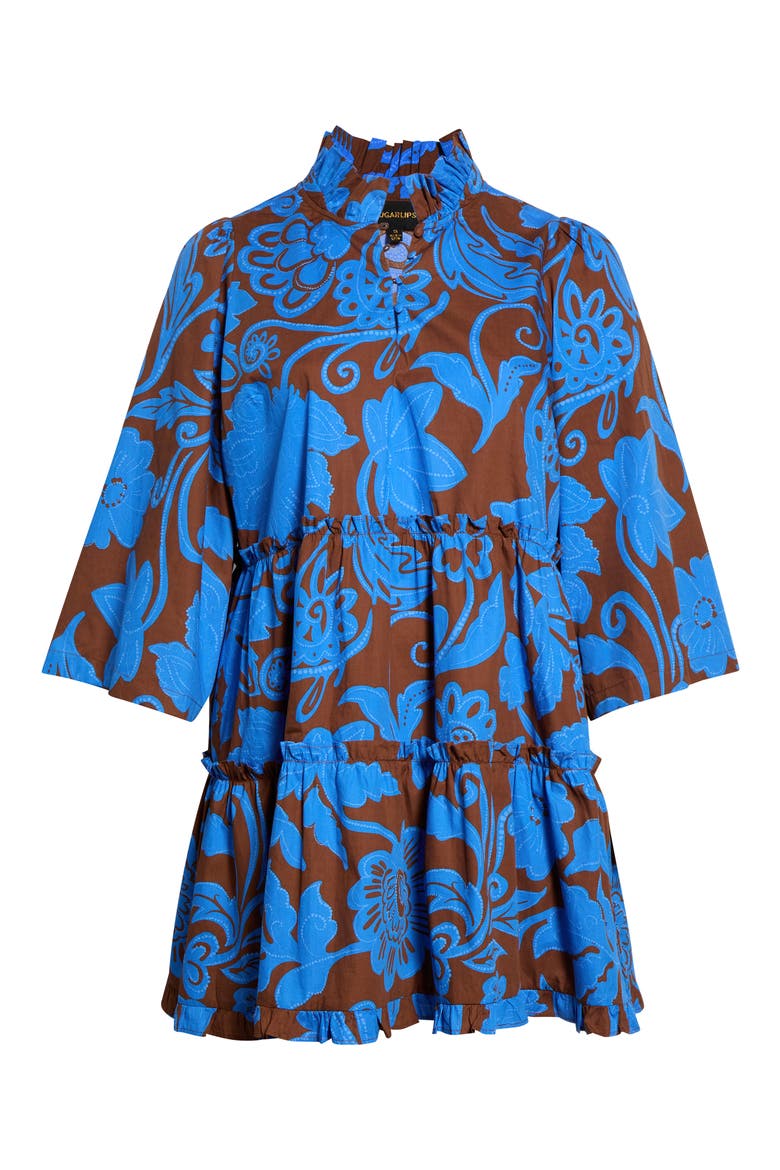 Ofelia Floral Tiered Cotton Shift Dress, Alternate, color, BROWN-BLUES